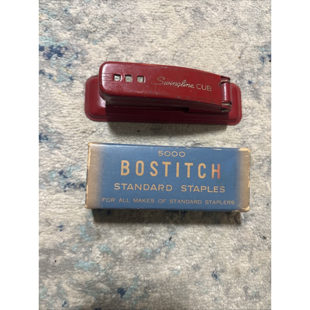 Vintage Red Swingline Mini Stapler & Box Bostitch Staples EUC Collectibles